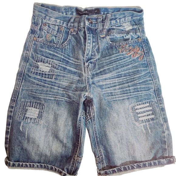 Vintage Rocawear Teens Size10/27 Denim Shorts Blue Patch Hip Hop Skater Y2K 90s - Picture 1 of 15